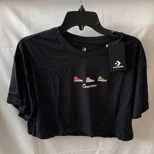 CONVERSE Sneakers Graphic Printed Cropped Tee in Black Sz LARGE